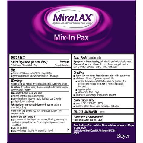 Miralax dosing - Polyethylene glycol is a medication that is used in the management and treatment of constipation. It is in the laxative class of drugs. This activity describes the indications, action, and contraindications for polyethylene glycol as a valuable agent in the treatment of constipation. This activity will highlight the mechanism of action, adverse event profile, and other key factors (e.g., off ...